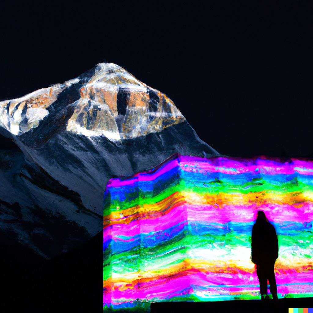 someone gazing at Mount Everest, light painting by Gabriel Dawe